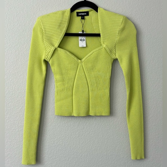 Express, Ribbed Blouse with padded shoulders, Lime Green, Small, NWT - Picture 1 of 3